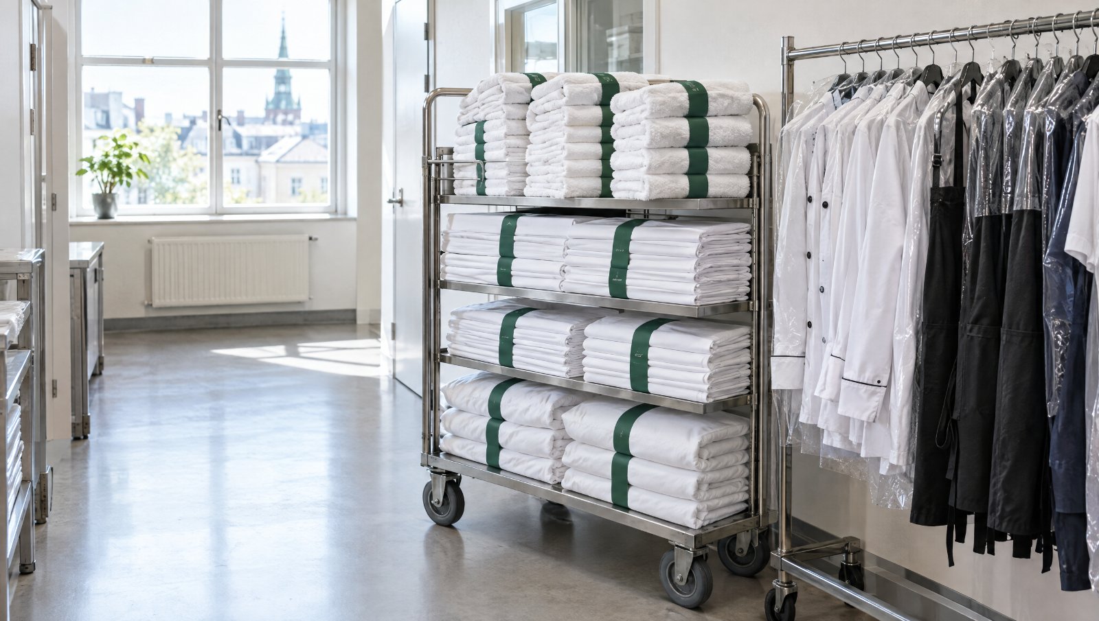 Hotellinned og uniformer renset af Renserierne.dk
